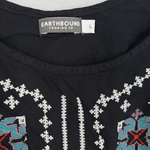 Earthbound Trading Crop Top Womens Large Black Embroidered Fringe Boho Western - Picture 3 of 9